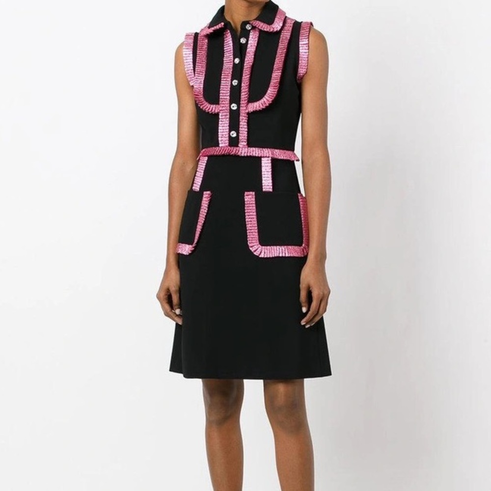 Gucci Jersey Shirtdress With Metallic Trim In Black